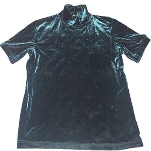 White Stag Women's Short Sleeve Velvet Feel Shirt Vintage Dark Green Size Medium